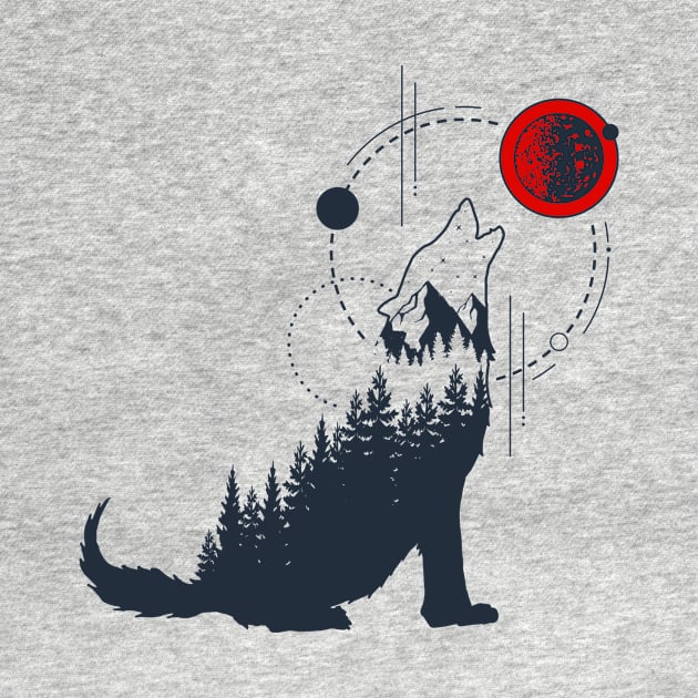 Abstract Howling Wolf, Black Design by ArtStellar